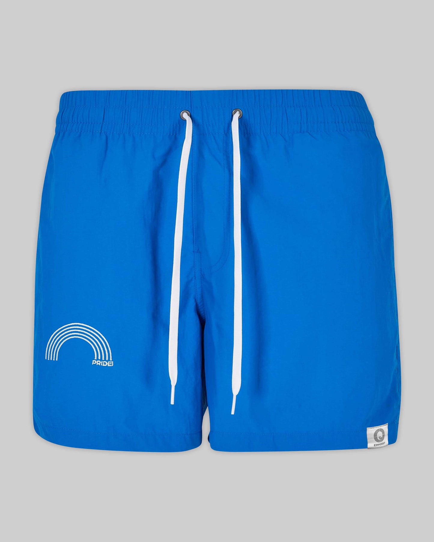 EINHORST® Schwimm- & Sportshorts mit dem Motiv "pride-Regenbogen" in der Farbe "Cobald Blue", Bild von vorne