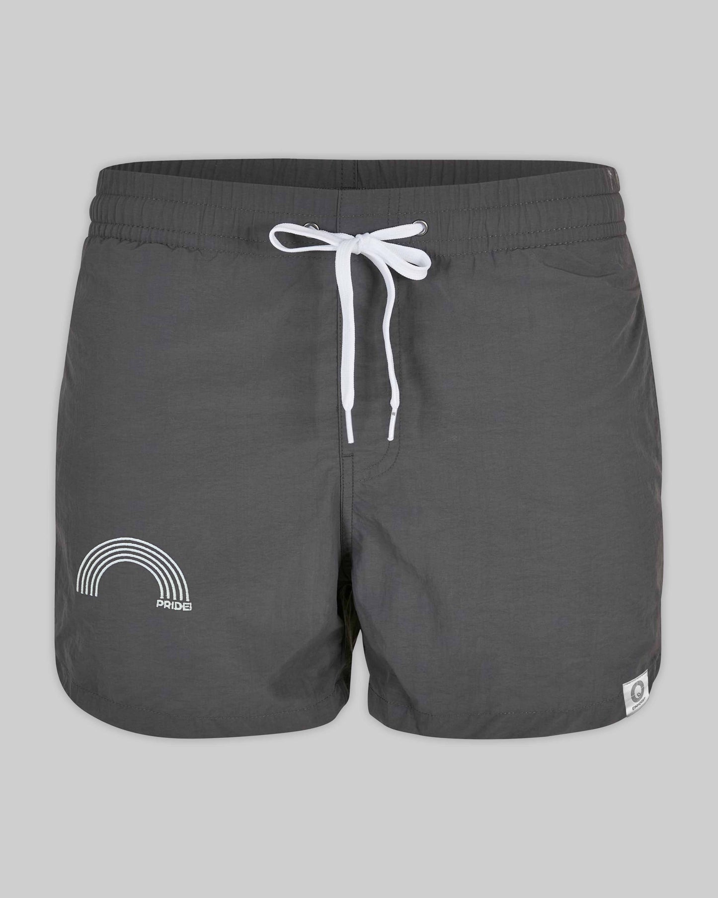 EINHORST® Schwimm- & Sportshorts mit dem Motiv "pride-Regenbogen" in der Farbe "Darkshadow", Bild von vorne