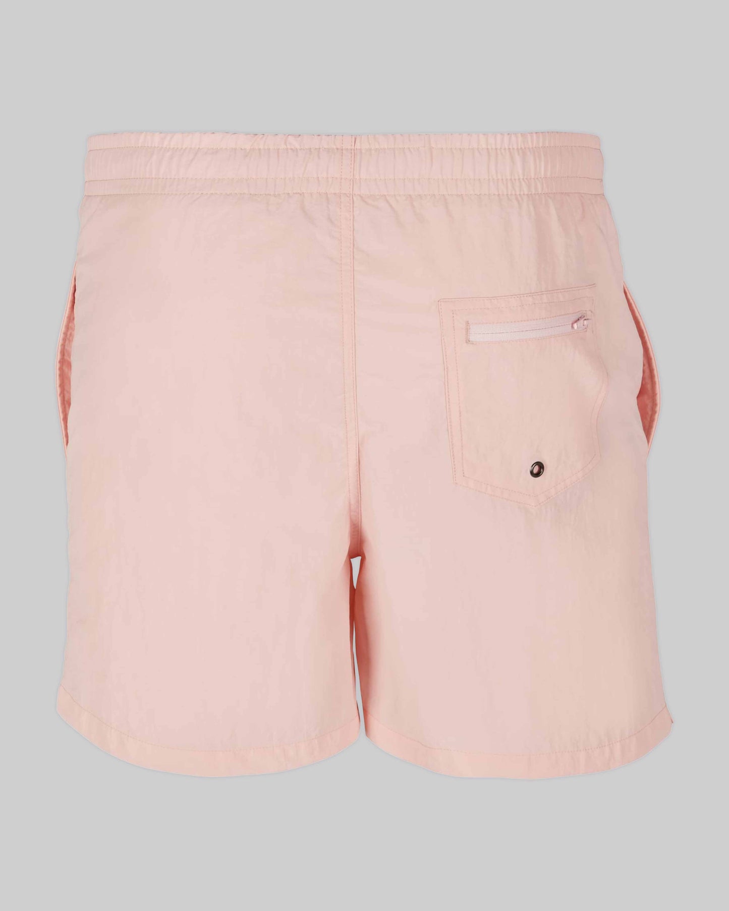 EINHORST® Schwimm- & Sportshorts mit dem Motiv "pride-Regenbogen" in der Farbe "Pink", Bild von einer männlichen Person von hinten