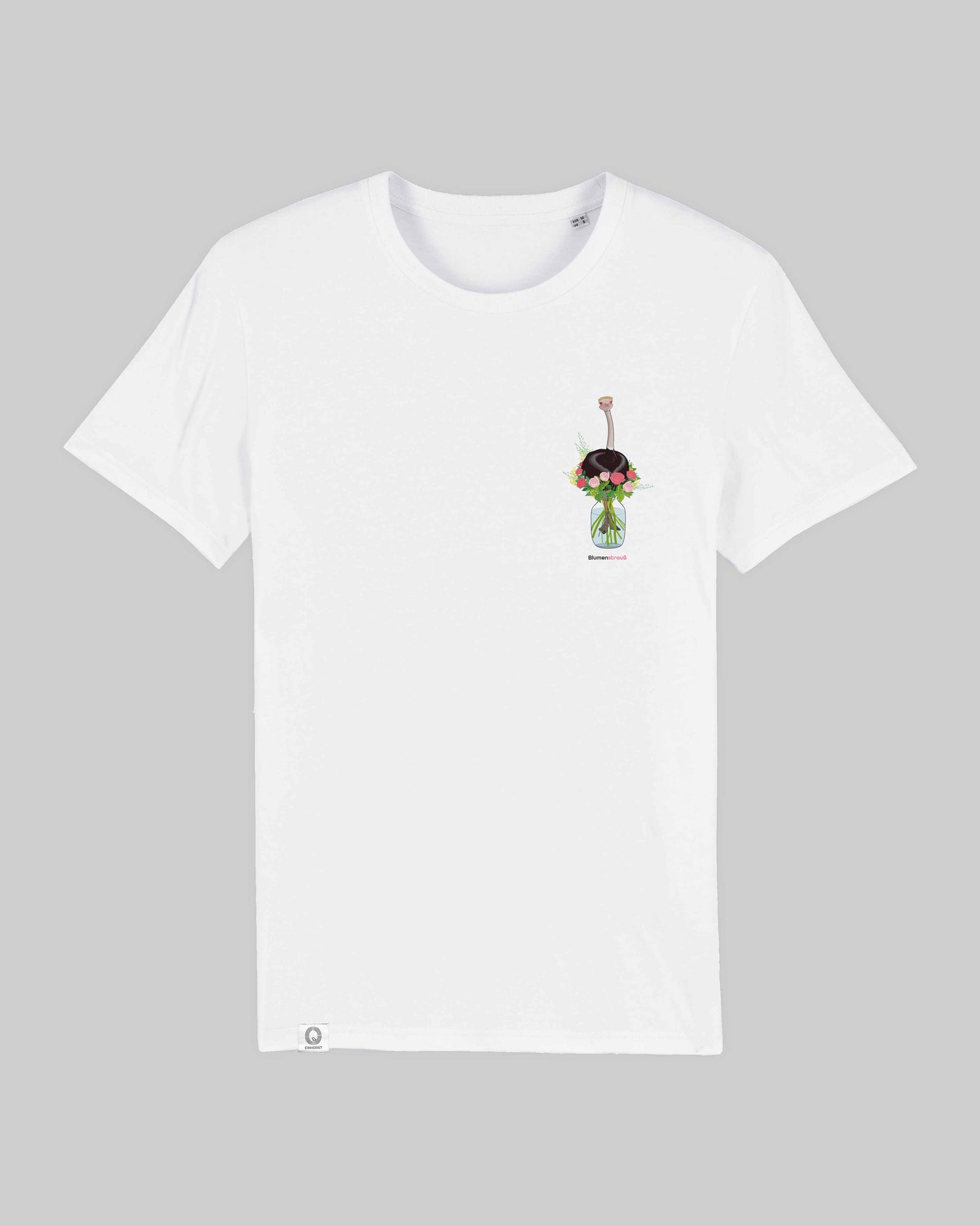 EINHORST® unisex organic Shirt in Weiß mit dem Motiv "Blumenstrauß", Bild von Shirt von vorne