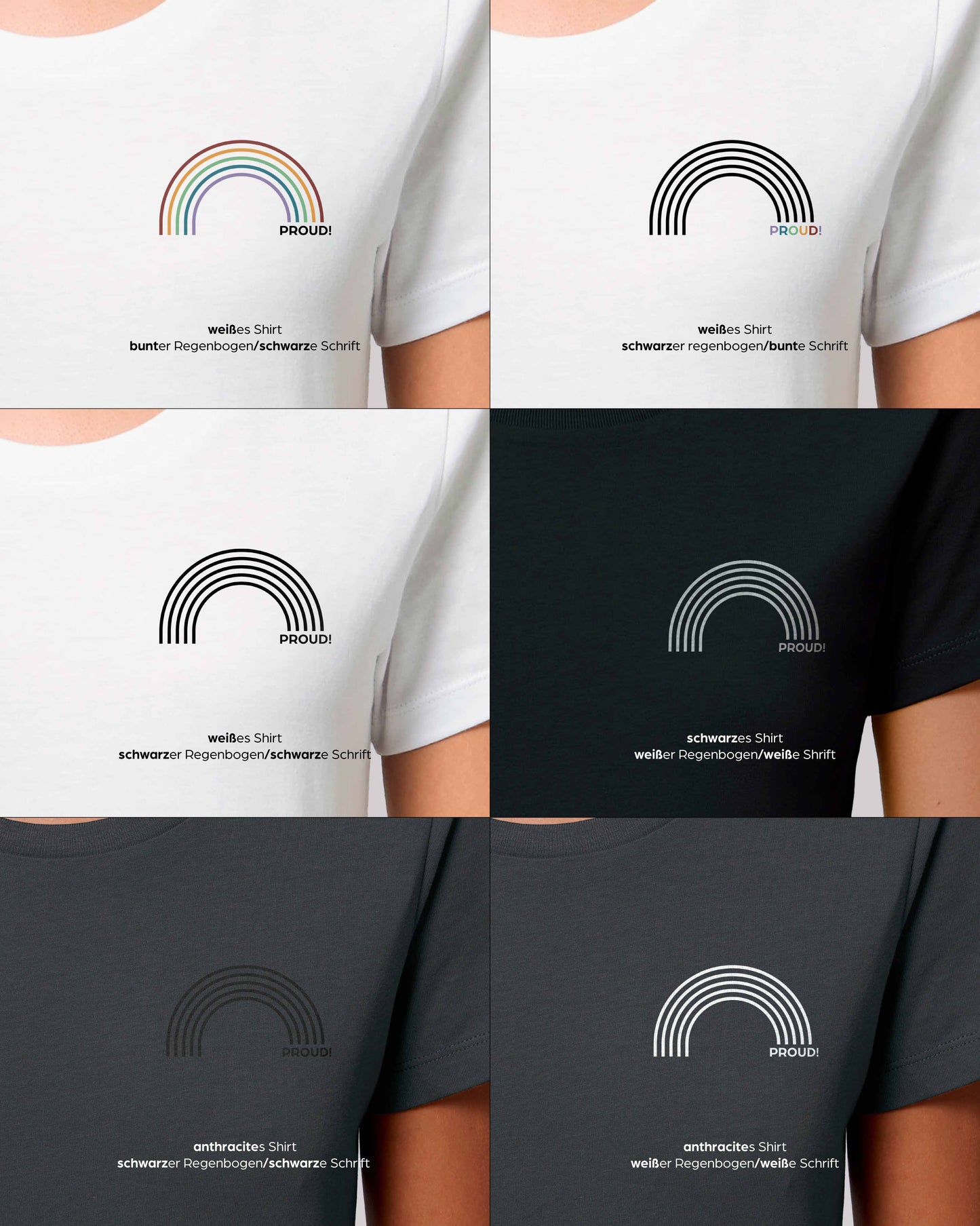 EINHORST® Organic Shirt tailliert mit dem Motiv "proud Regenbogen", Farb- Stilkombinationen