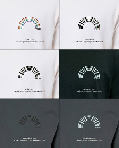 EINHORST® unisex Organic Shirt in mit dem Motiv "pride Regenbogen", Bild von allen Farbkombinationen