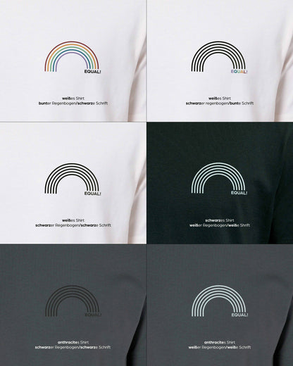 EINHORST® unisex Organic Shirt mit dem Motiv "equal-Regenbogen", Bild von allen Farbvarianten
